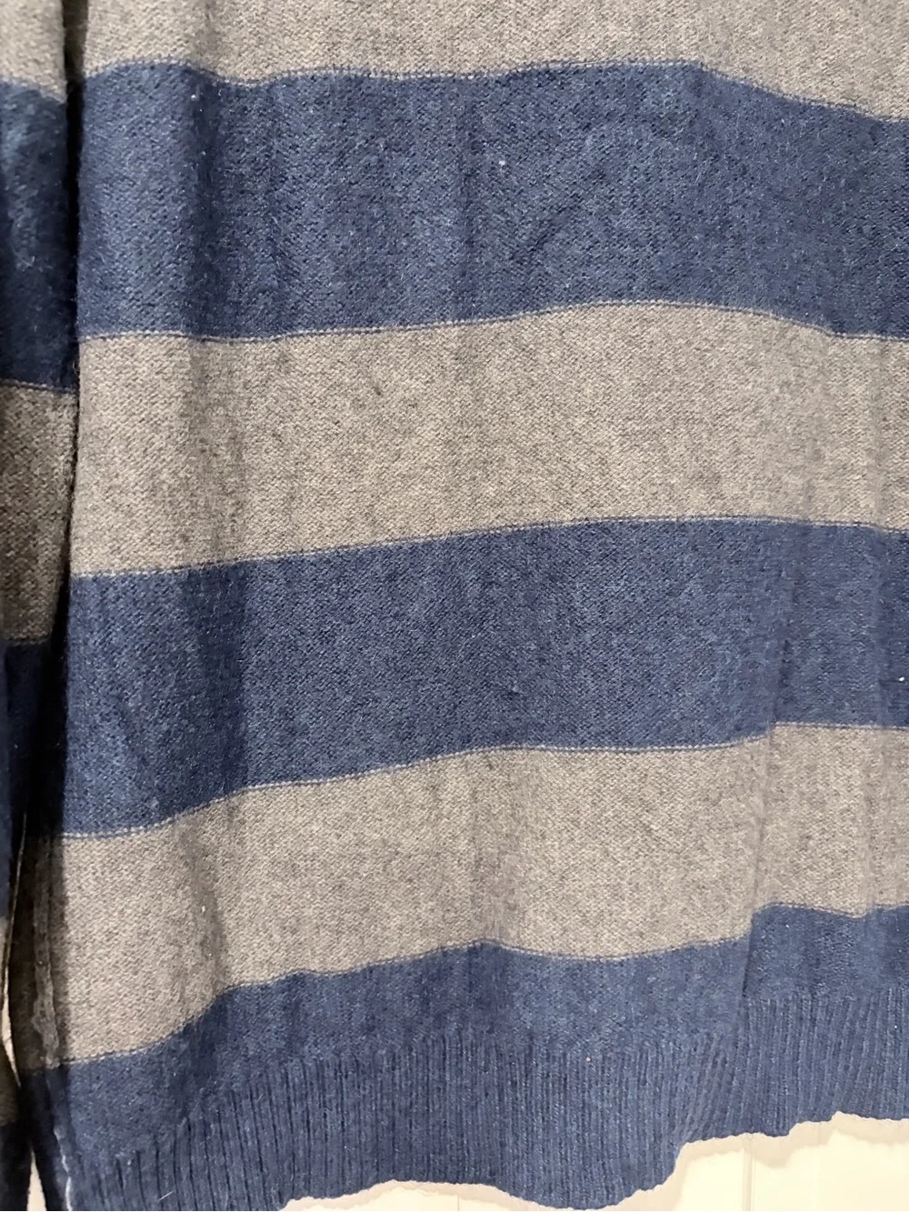 Banana Republic Navy and Gray Striped V-Neck Sweater